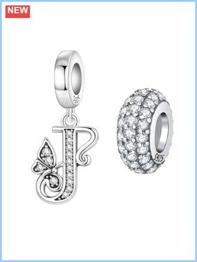 925 Sterling Silver Butterfly Letter Charm CZ Spacer Bead 2 Pack